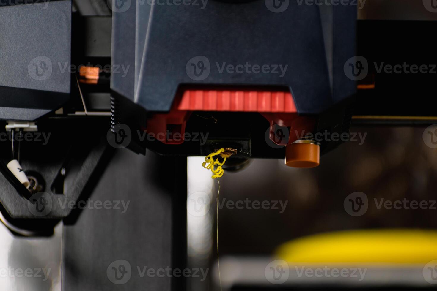 Extruder or 3d print head with pla filament, nozzle photo