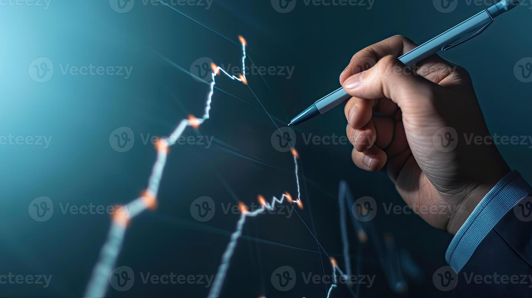 AI generated Business Professional Analyzing Financial Data on Interactive Display, Business Analytics and Growth Concept with Hand Drawing Graph photo