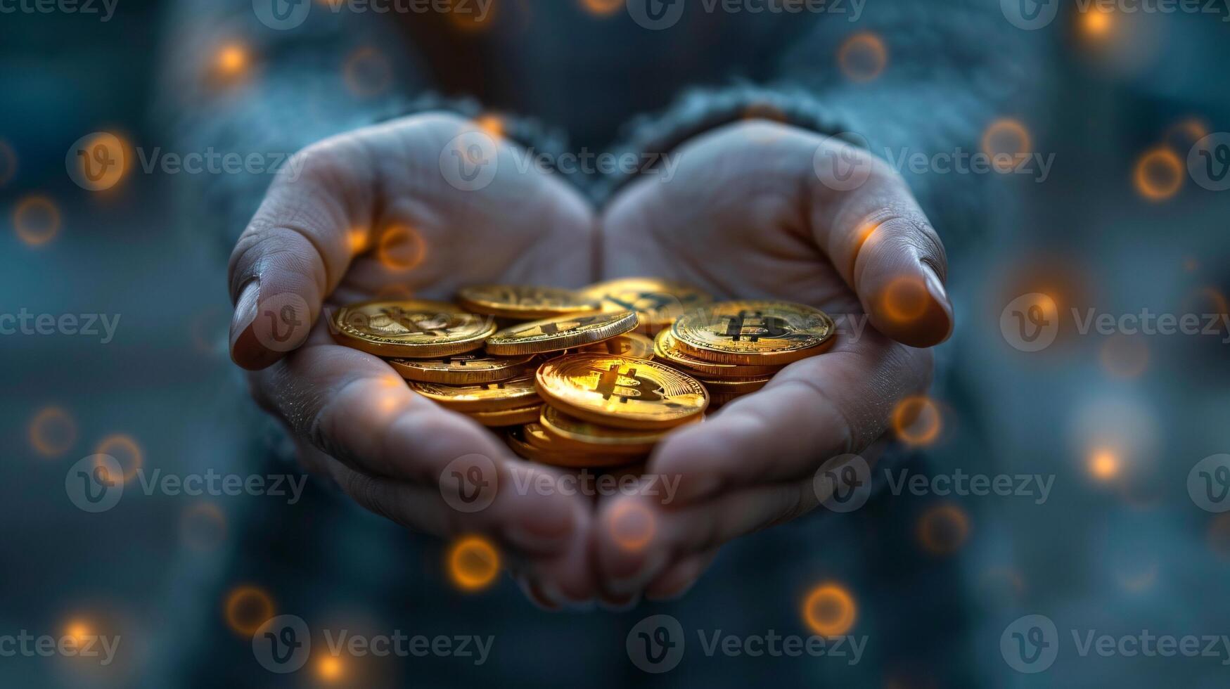 AI generated Global Cryptocurrency Travel Bitcoin Emblem on Vintage Suitcase with World Map Background photo