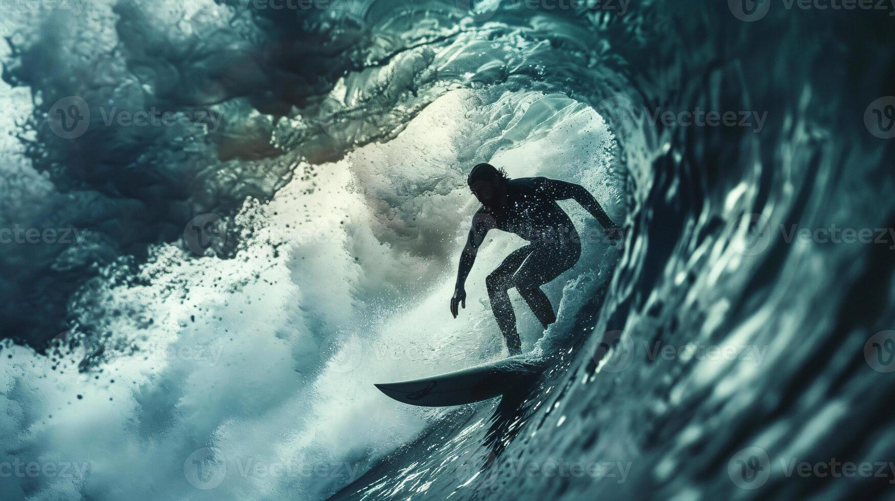 AI generated Surfer Riding a Powerful Wave Inside a Majestic Barrel photo