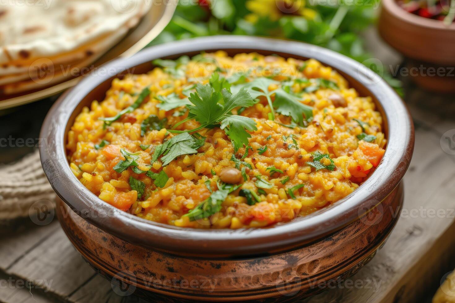 AI generated Khichdi or khichri is a dish in South Asian cuisine made of rice and lentils with numerous variations. generative ai photo