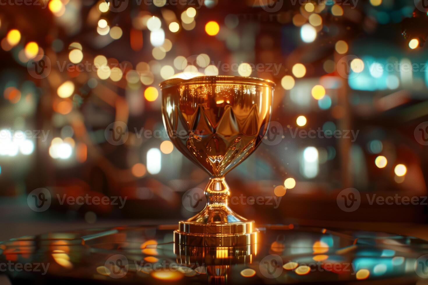 AI generated Champion shiny golden trophy. Concept of success and achievement. Generative AI photo