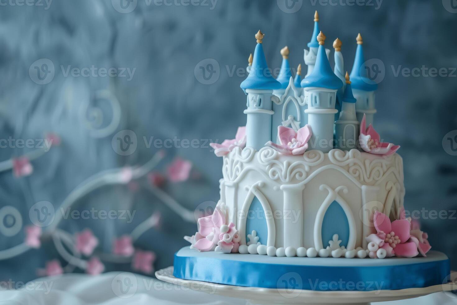 AI generated Cute princess themed birthday cake for a little girl with intricate decorations. Generative AI photo