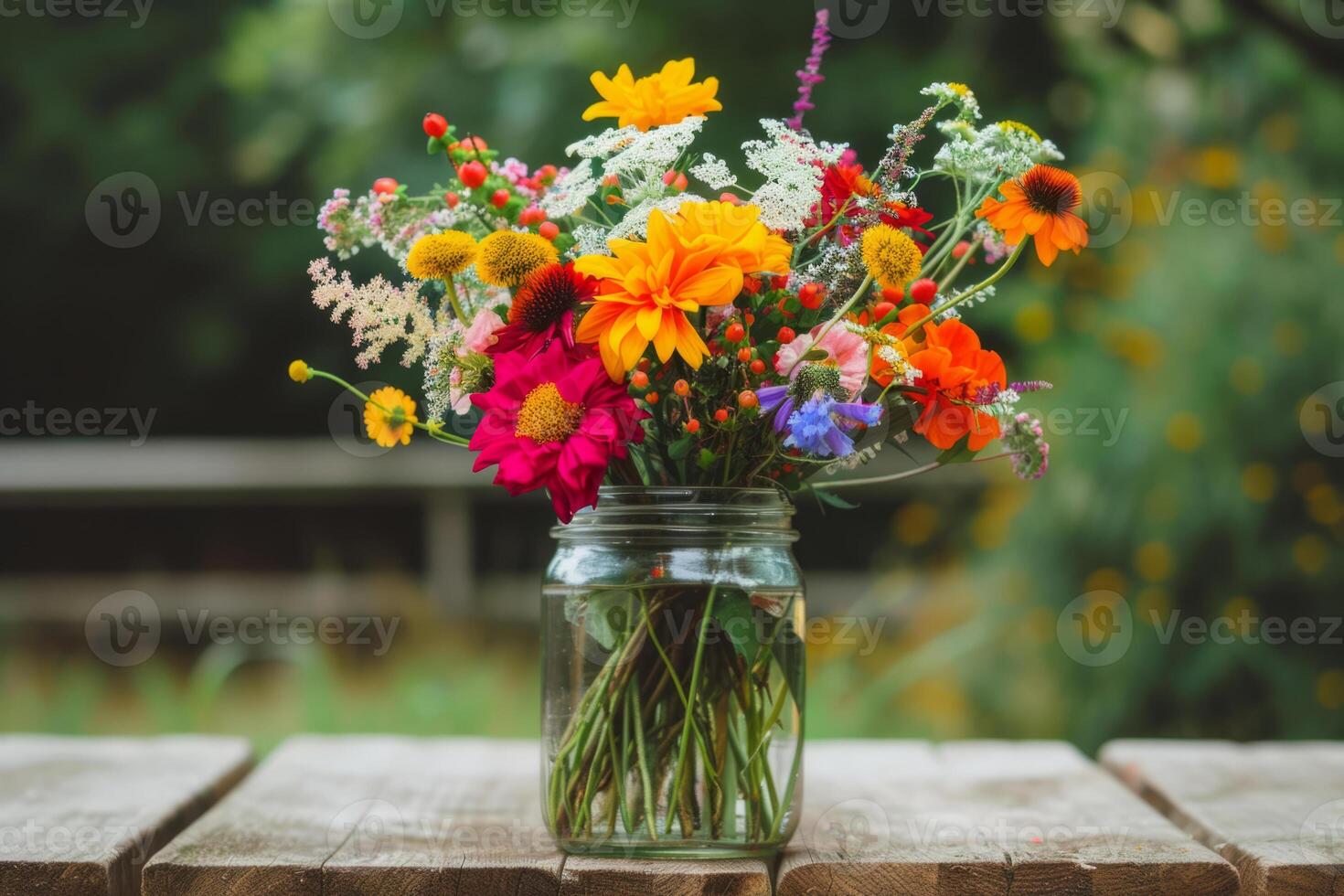 AI generated Flowers in jar. Beautiful fresh spring bouquet. Generative AI photo