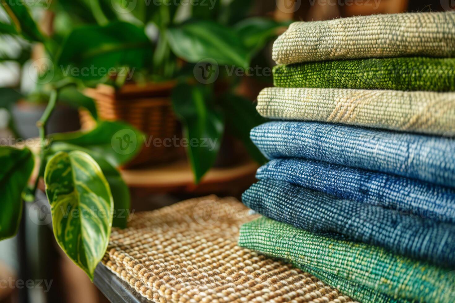 AI generated Eco friendly reusable and sustainable cleaning cloths in green and blue colors. Generative AI photo