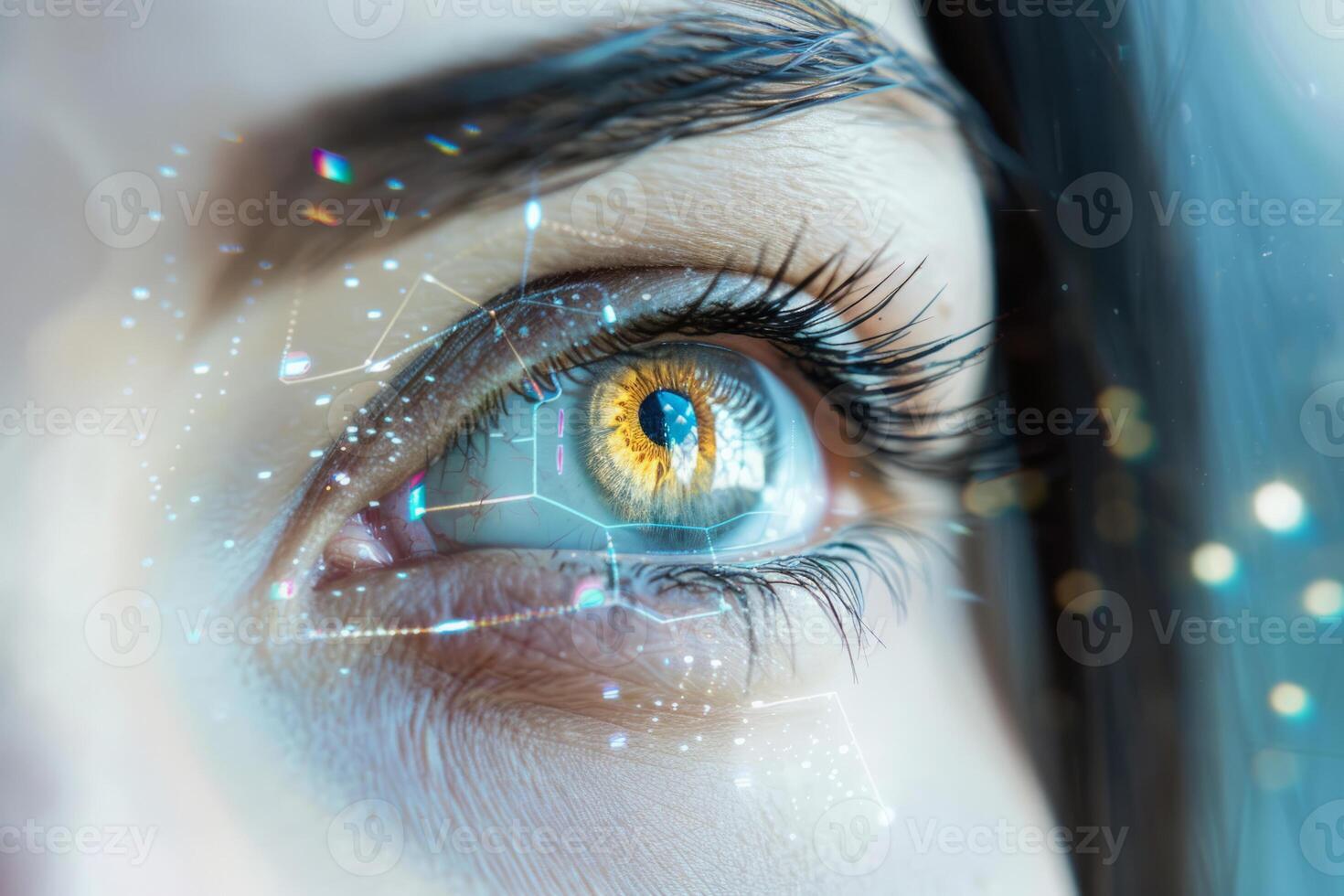 AI generated Eye with vision technology. Scanning for personality identification. Generative AI photo