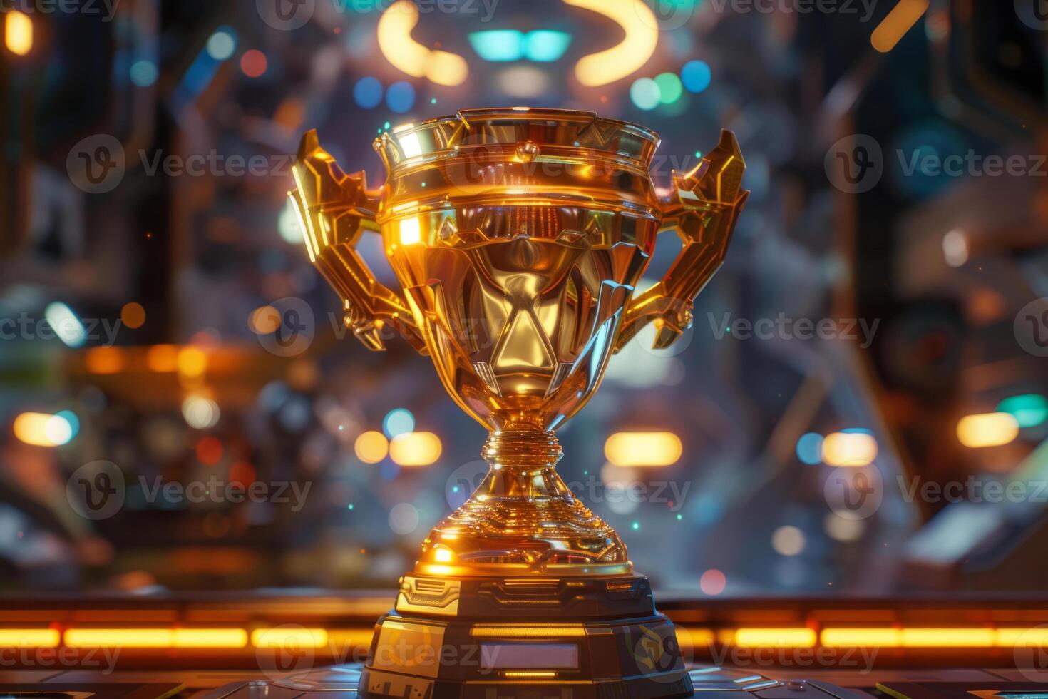 AI generated Champion shiny golden trophy. Concept of success and achievement. Generative AI photo