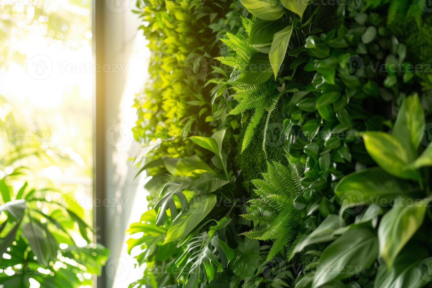 AI generated Interior with floral vertical gardens. Green wall. Generative AI photo