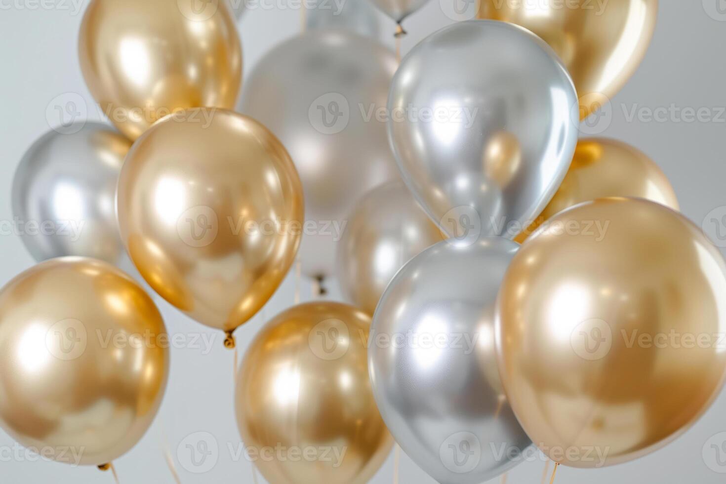 AI generated Golden and silver balloons. Festive background. Generative AI photo