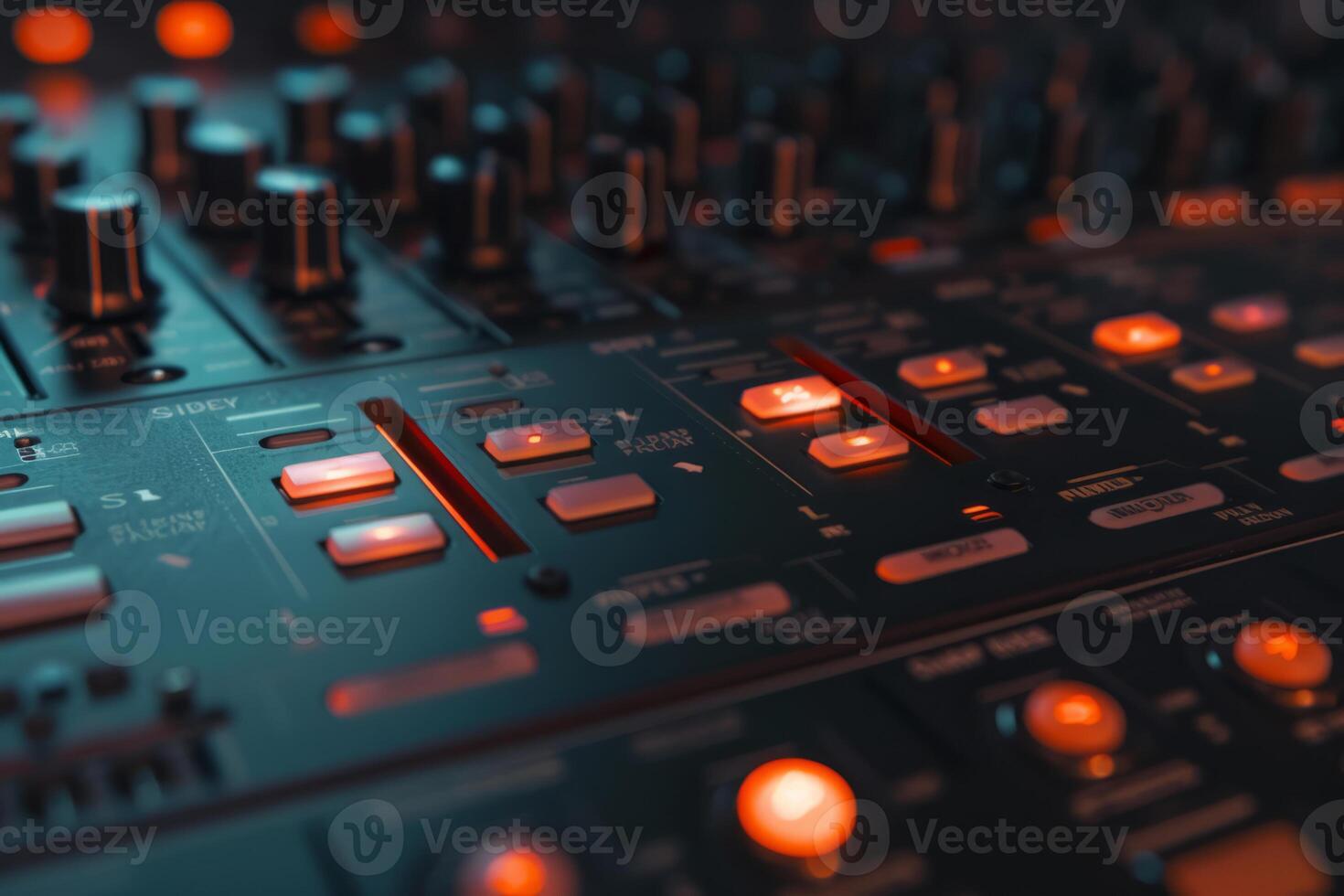 AI generated Audio sound mixer control panel with buttons and sliders. Generative AI photo