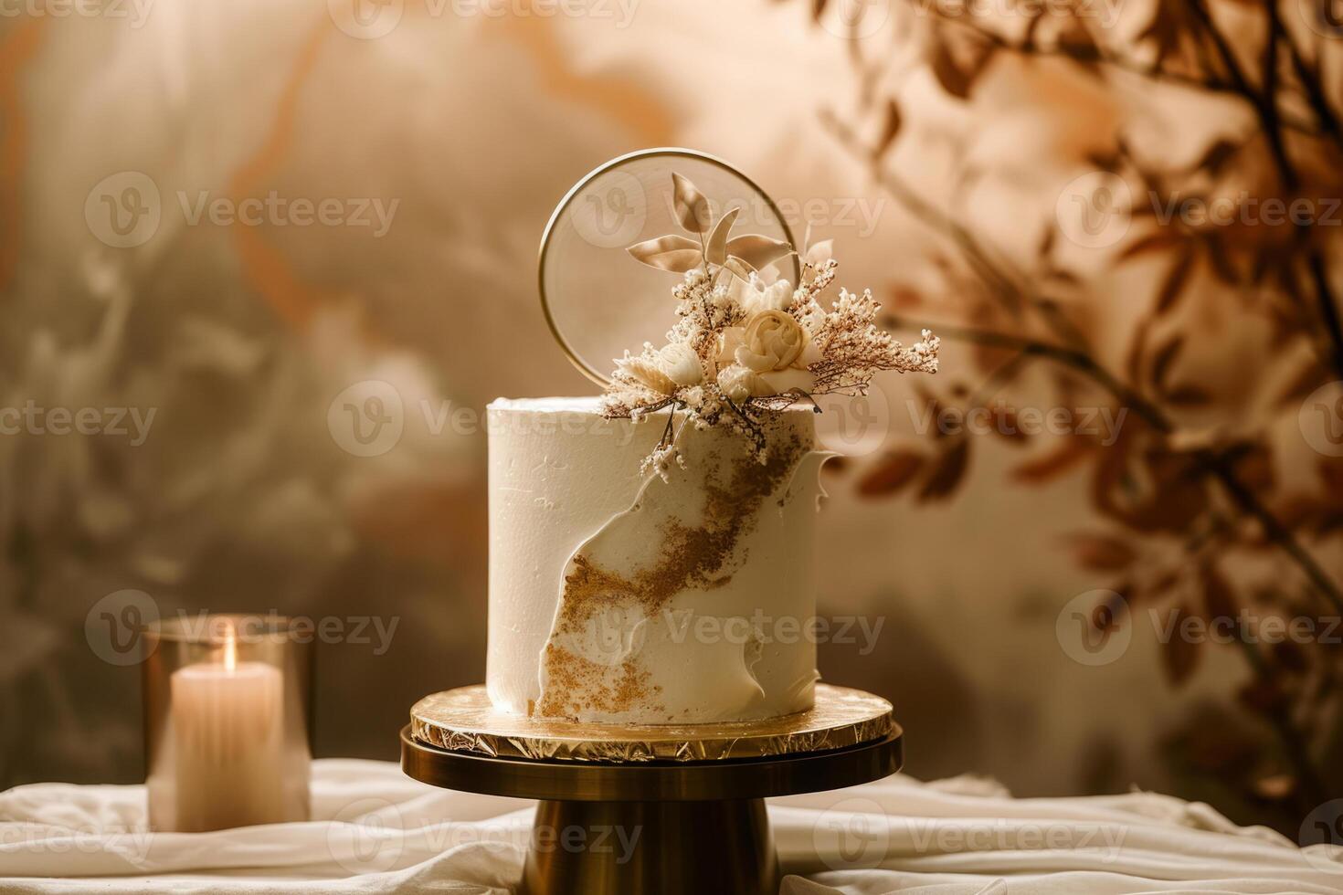 AI generated Designer cake decorated with flower on sunny background. Generative AI photo
