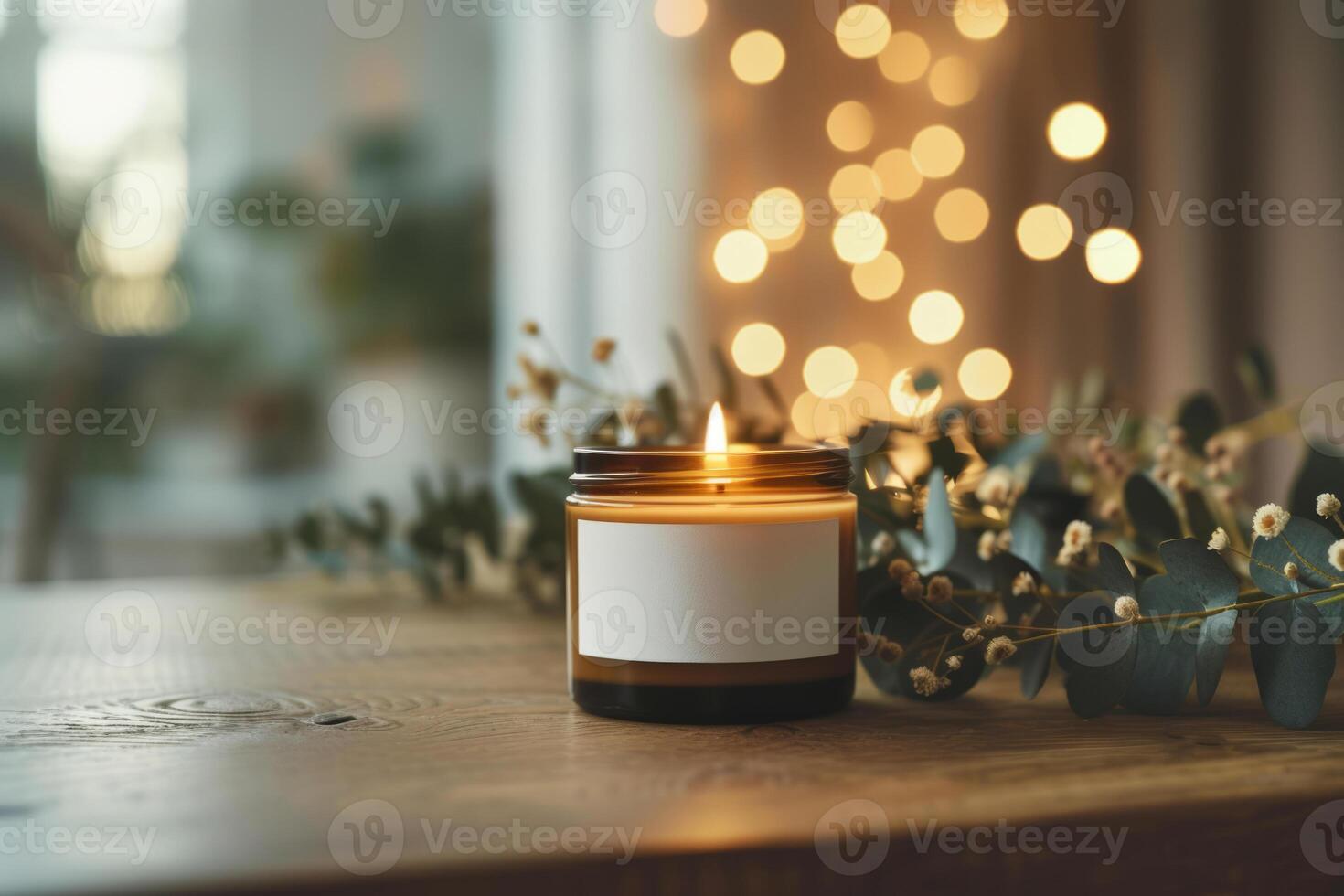 AI generated Burning candle mockup in a glass container with a white label. Generative AI photo