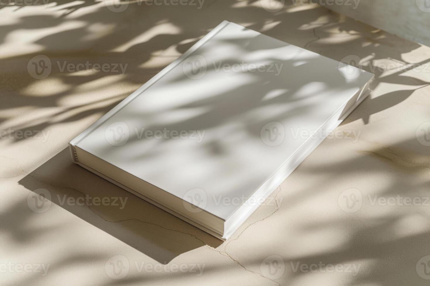 AI generated Mockup of a blank cover white book with a sunny background. Generative AI photo