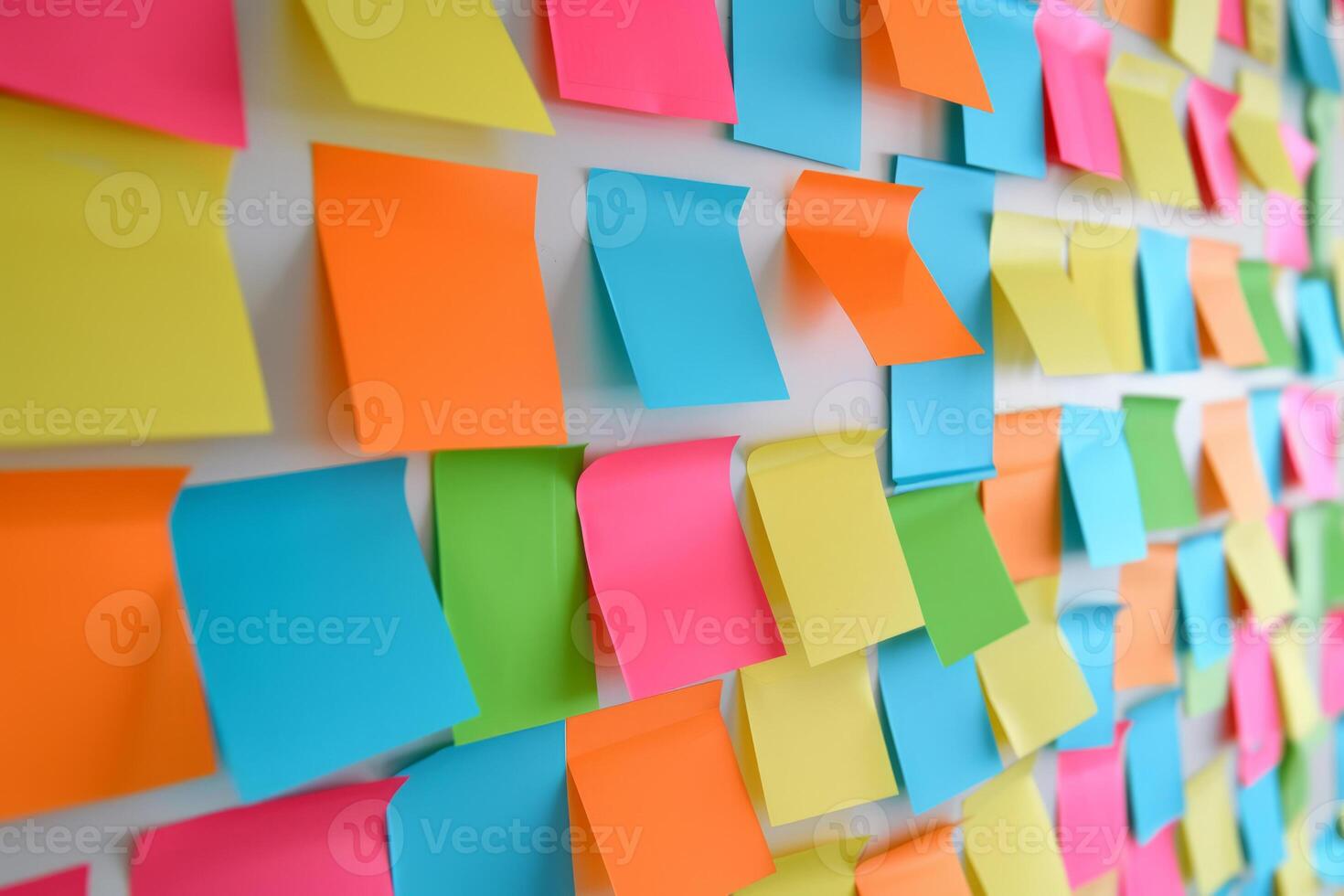 AI generated Many colorful sticky notes on a white wall. Generative AI photo
