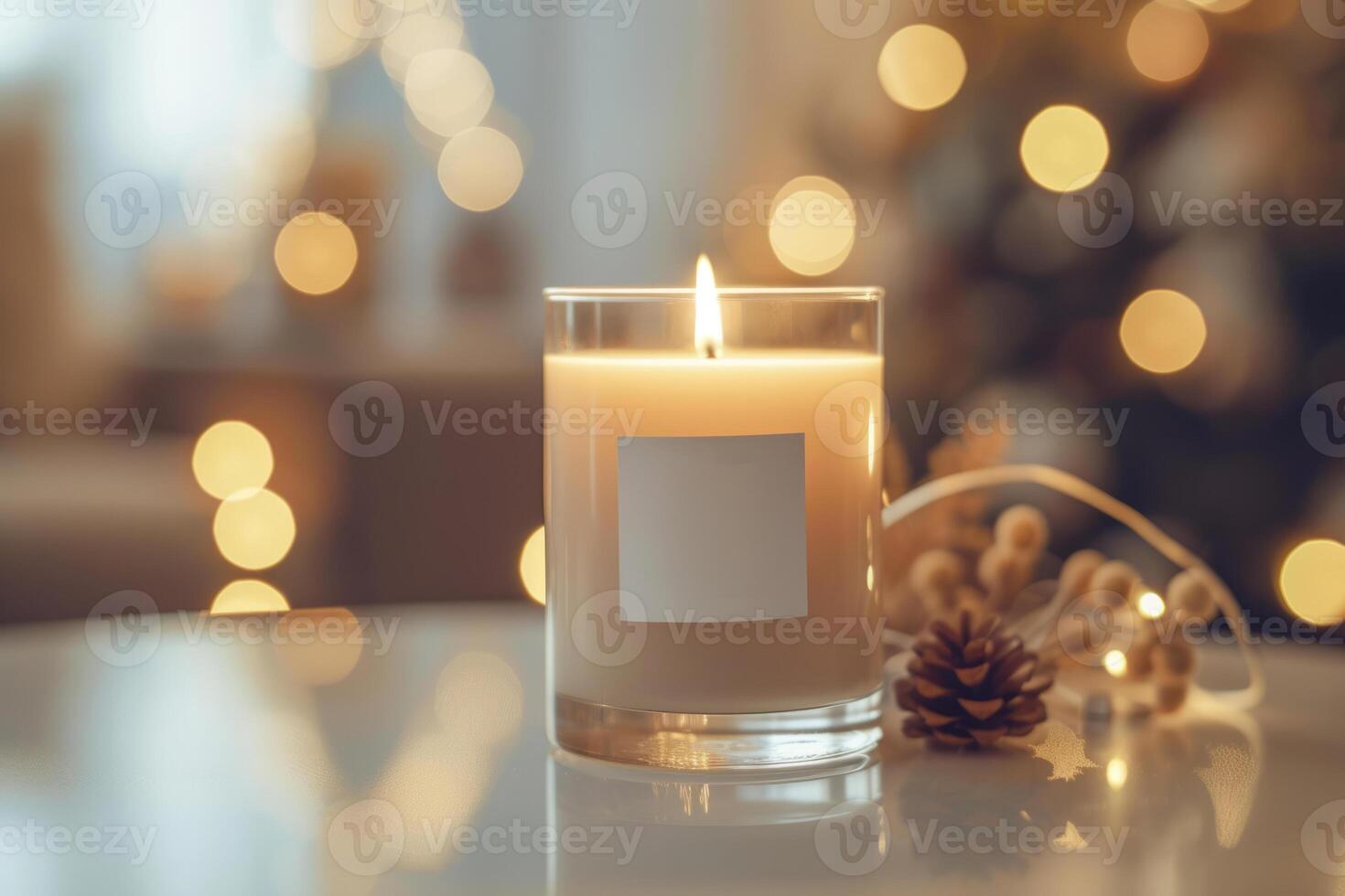 AI generated Burning candle mockup in a glass container with a white label. Generative AI photo