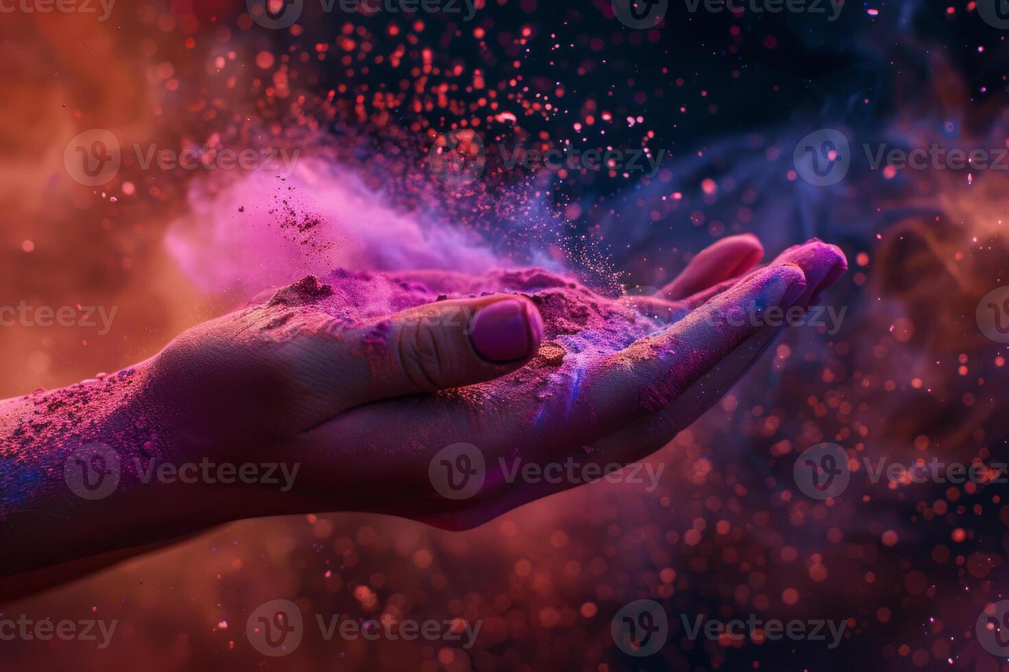 AI generated Hand holds vibrant colorful powder. Holi festival concept. Generative AI photo