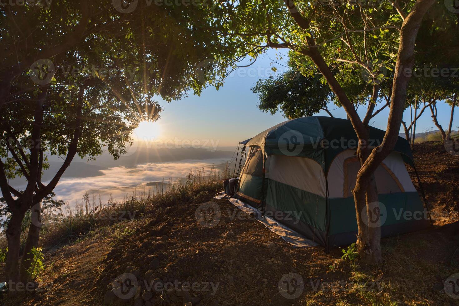 Camping tent  under clear sky photo