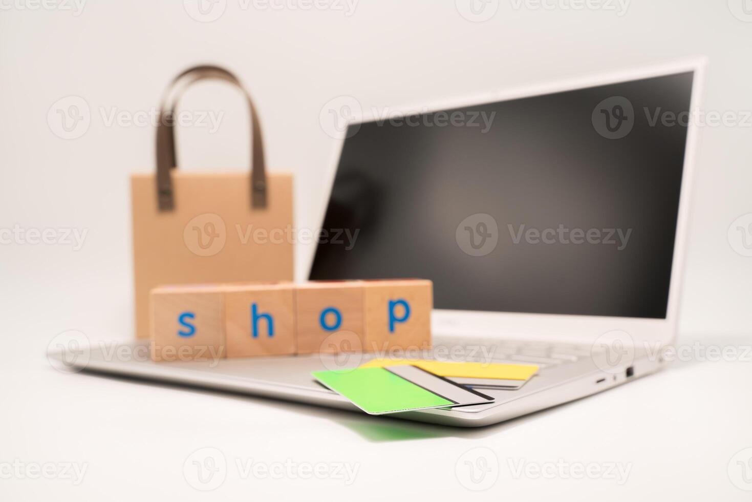Brown bag shopping putting on computer photo