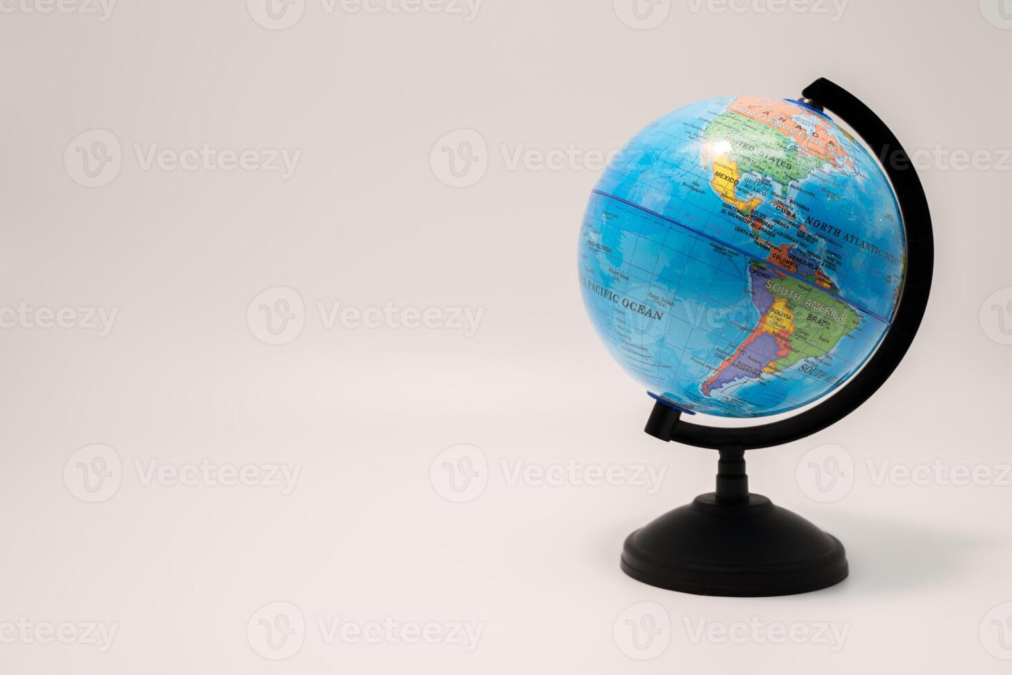 Global holding by hand with white background photo