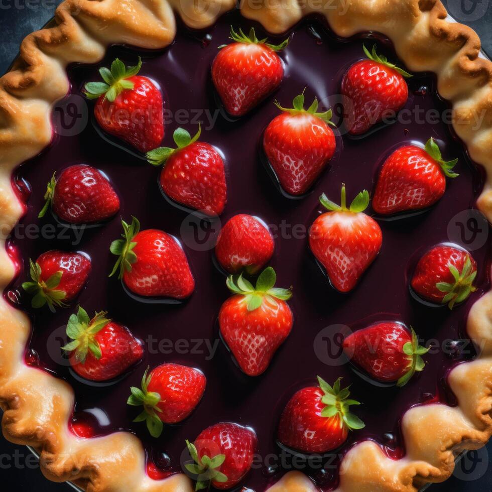 AI generated Delicious Strawberry tart , Top shot photo