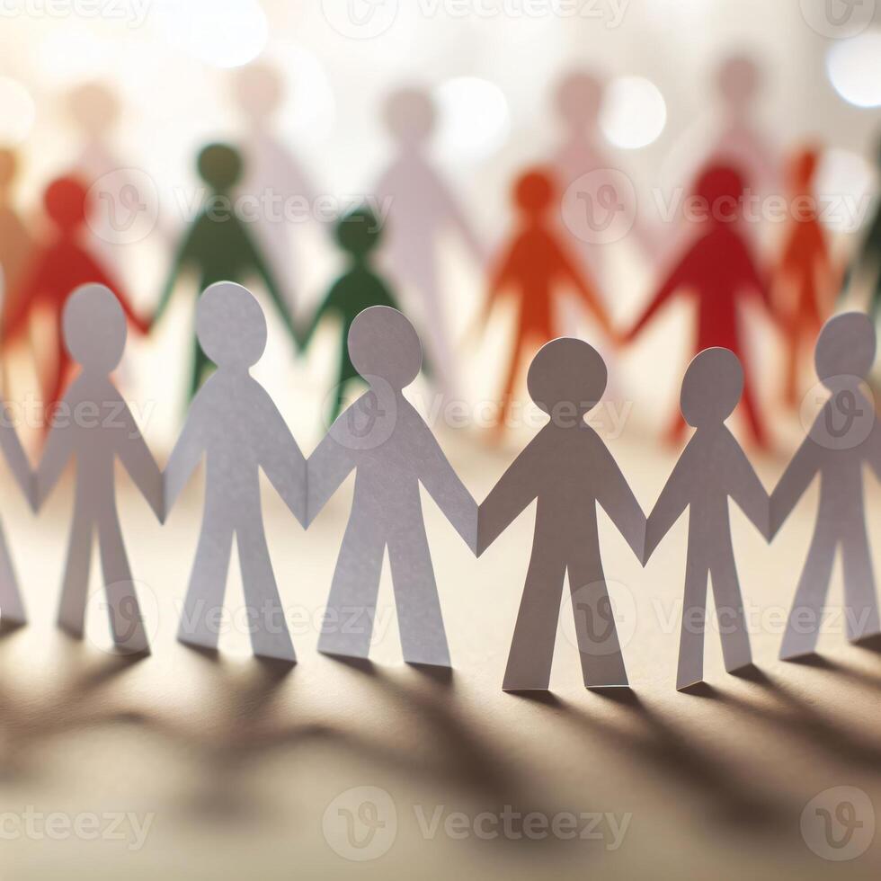 AI generated White paper people hand in hand, Unity is Displayed. photo