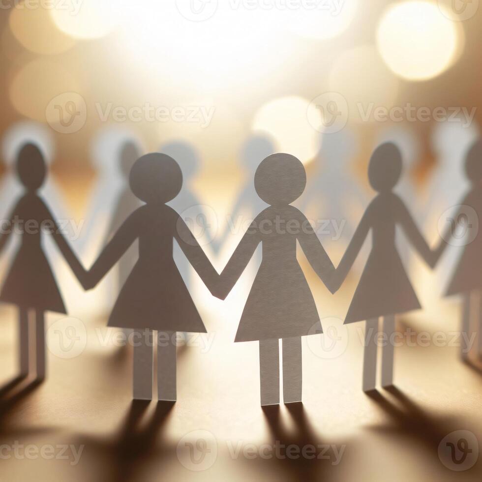 AI generated White paper women of all  holding hands, The Power of teamwork. photo