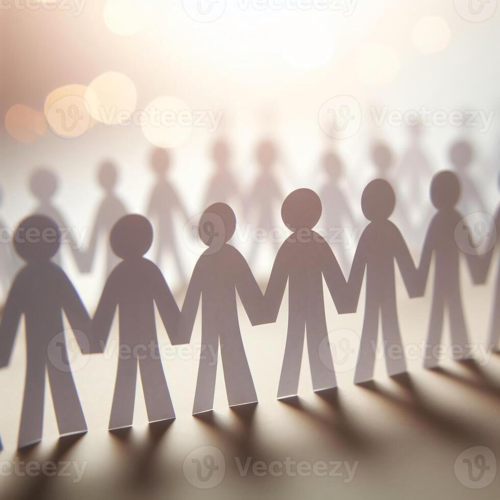 AI generated White paper people hand in hand, The Power of Unity. photo