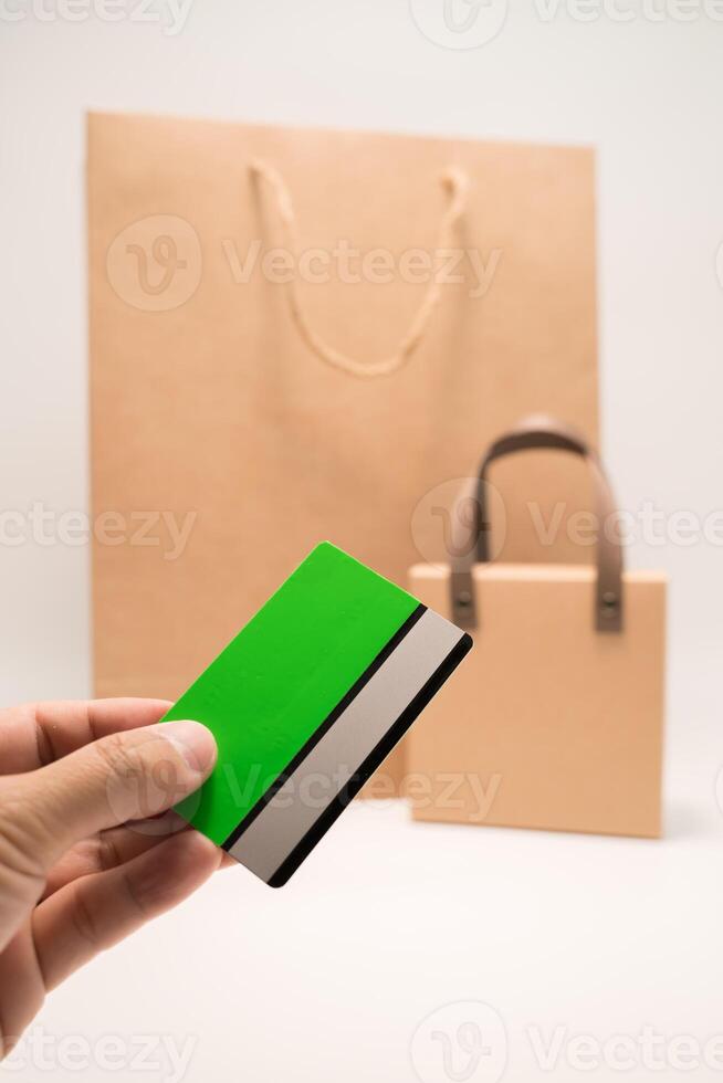 Brown bag shopping putting on computer photo