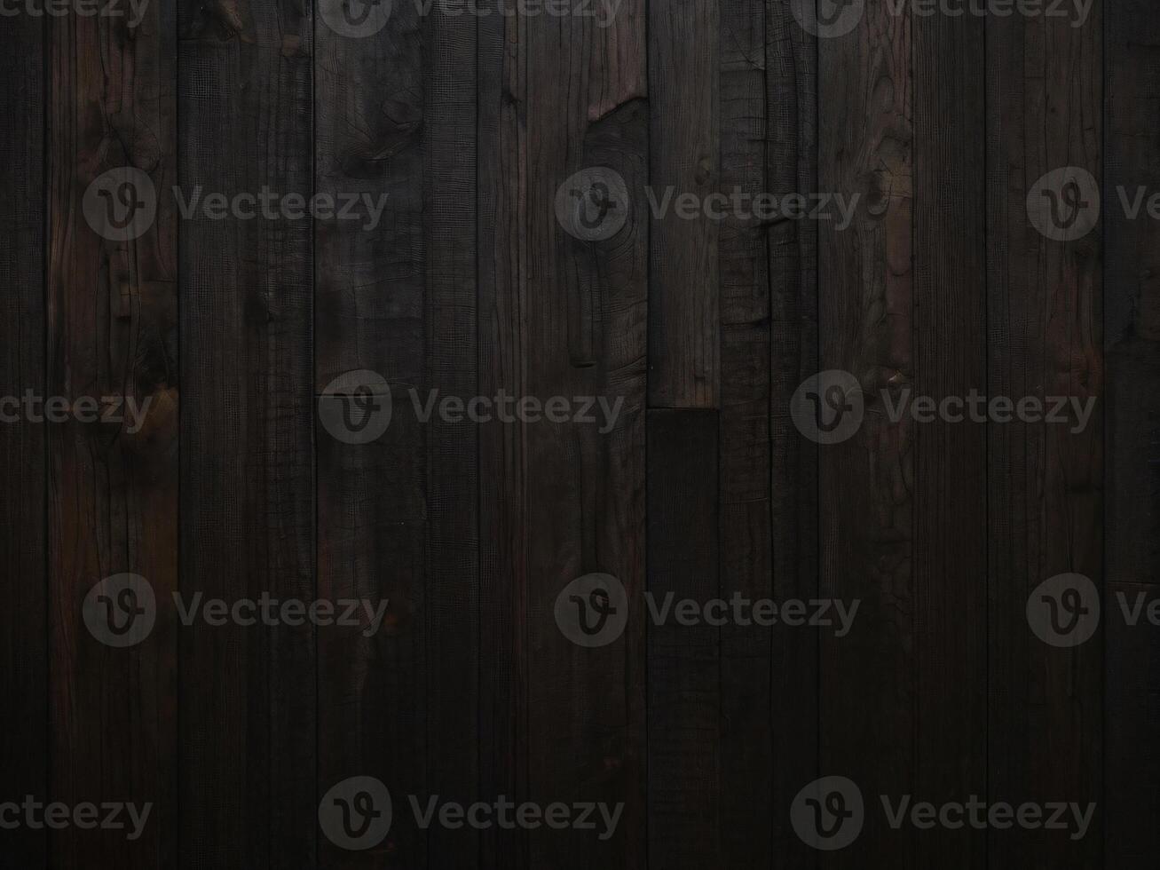 AI generated Rustic black wooden table background top view, dark wood planks. Blank for design photo