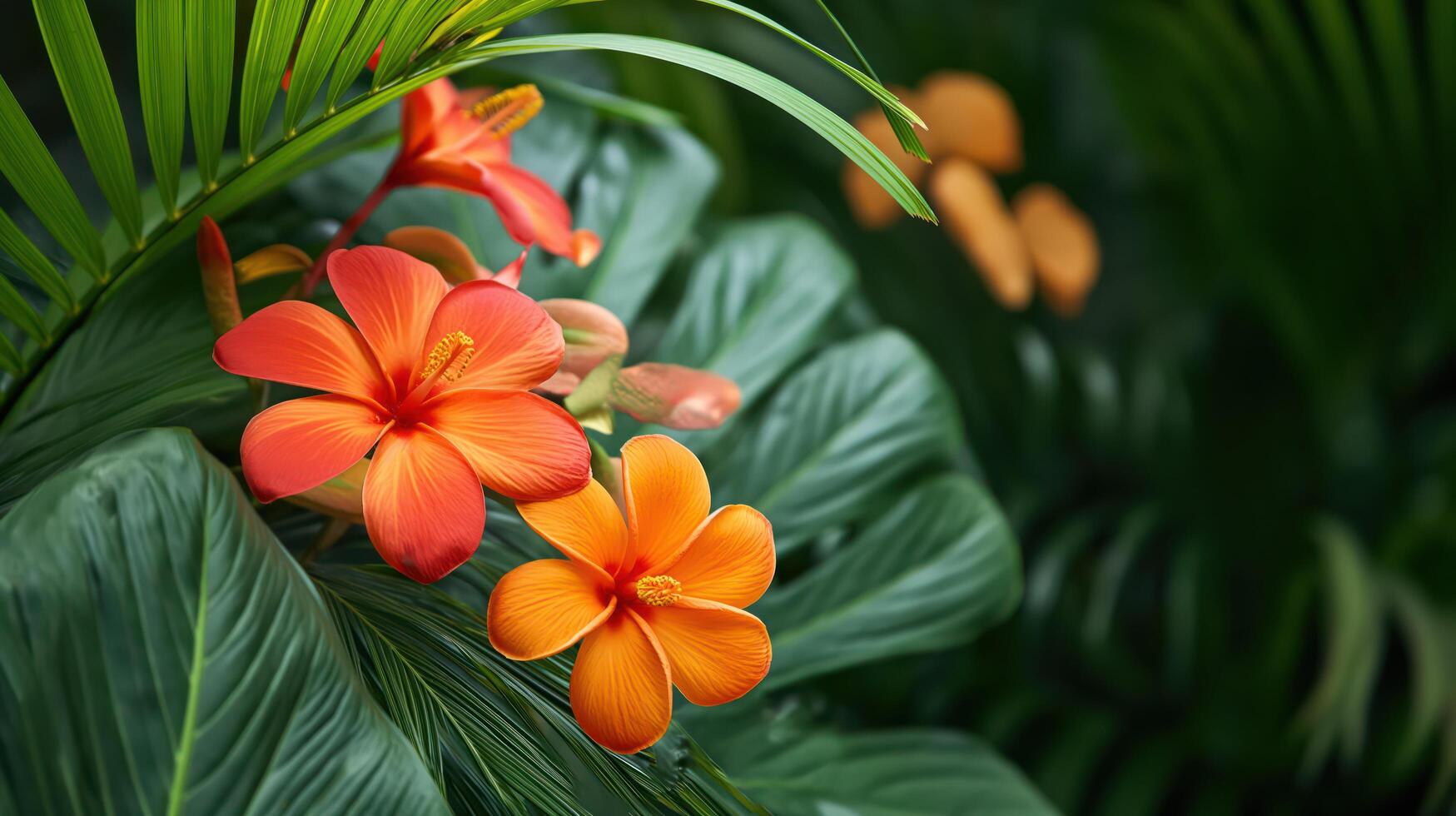 ai generado monstera verde hojas y vívido flores generativo ai foto