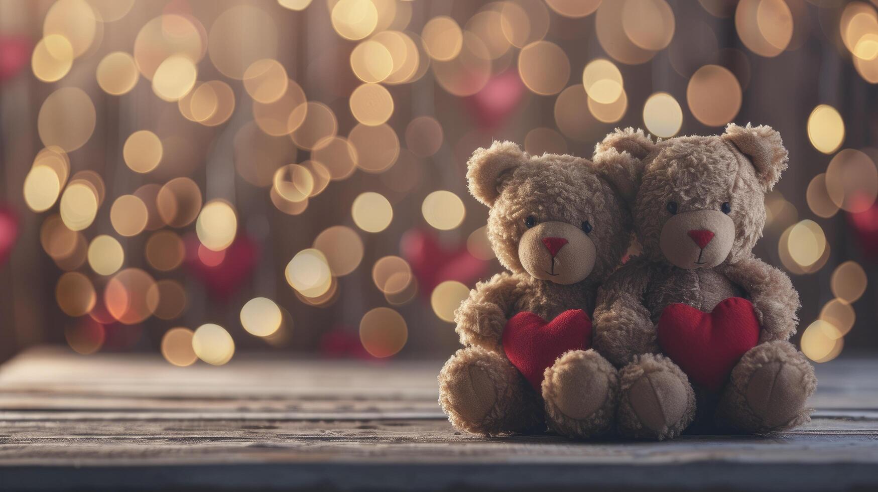 AI generated Two brown teddies. valentines day background photo