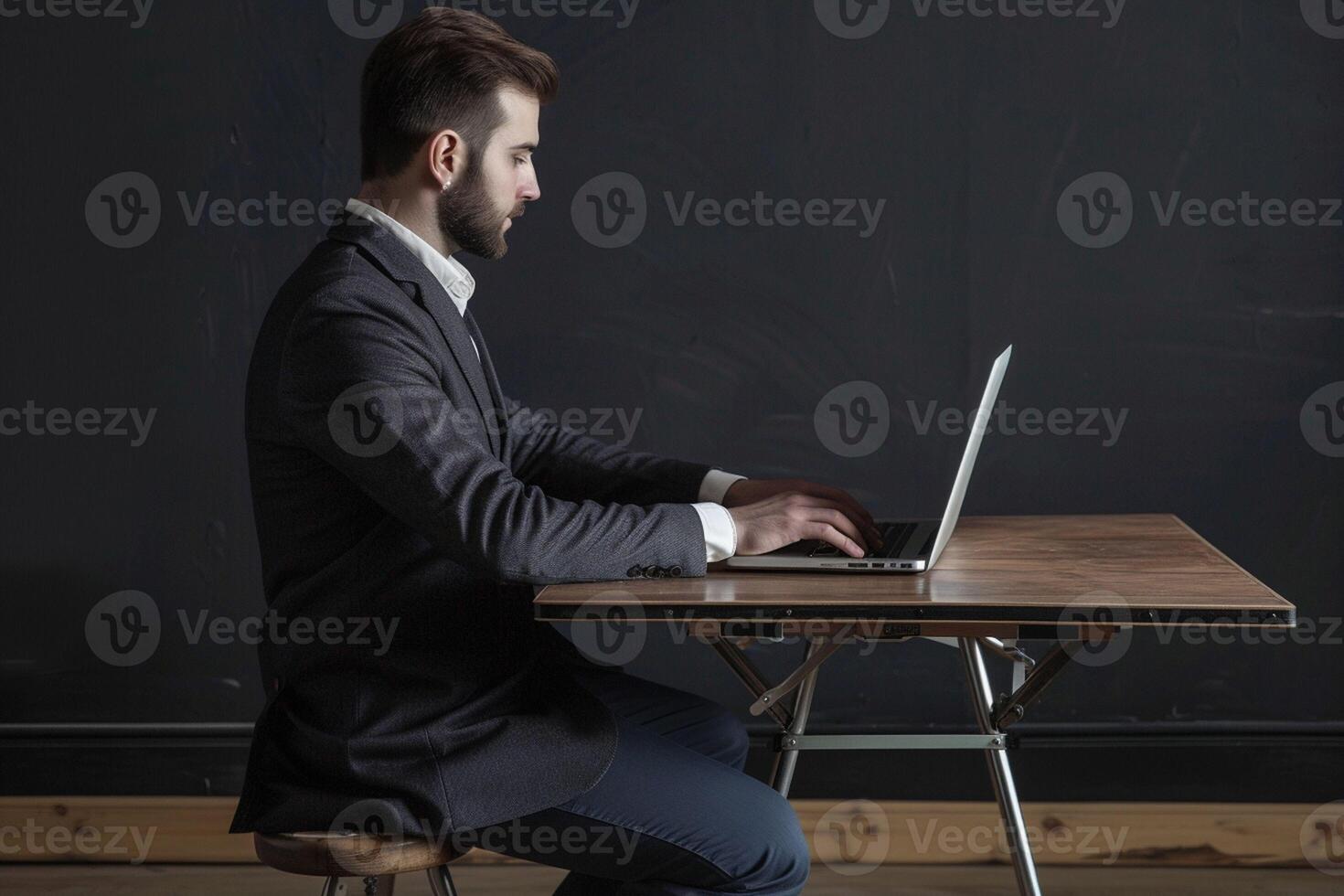 AI generated Man Working on Laptop at Table photo