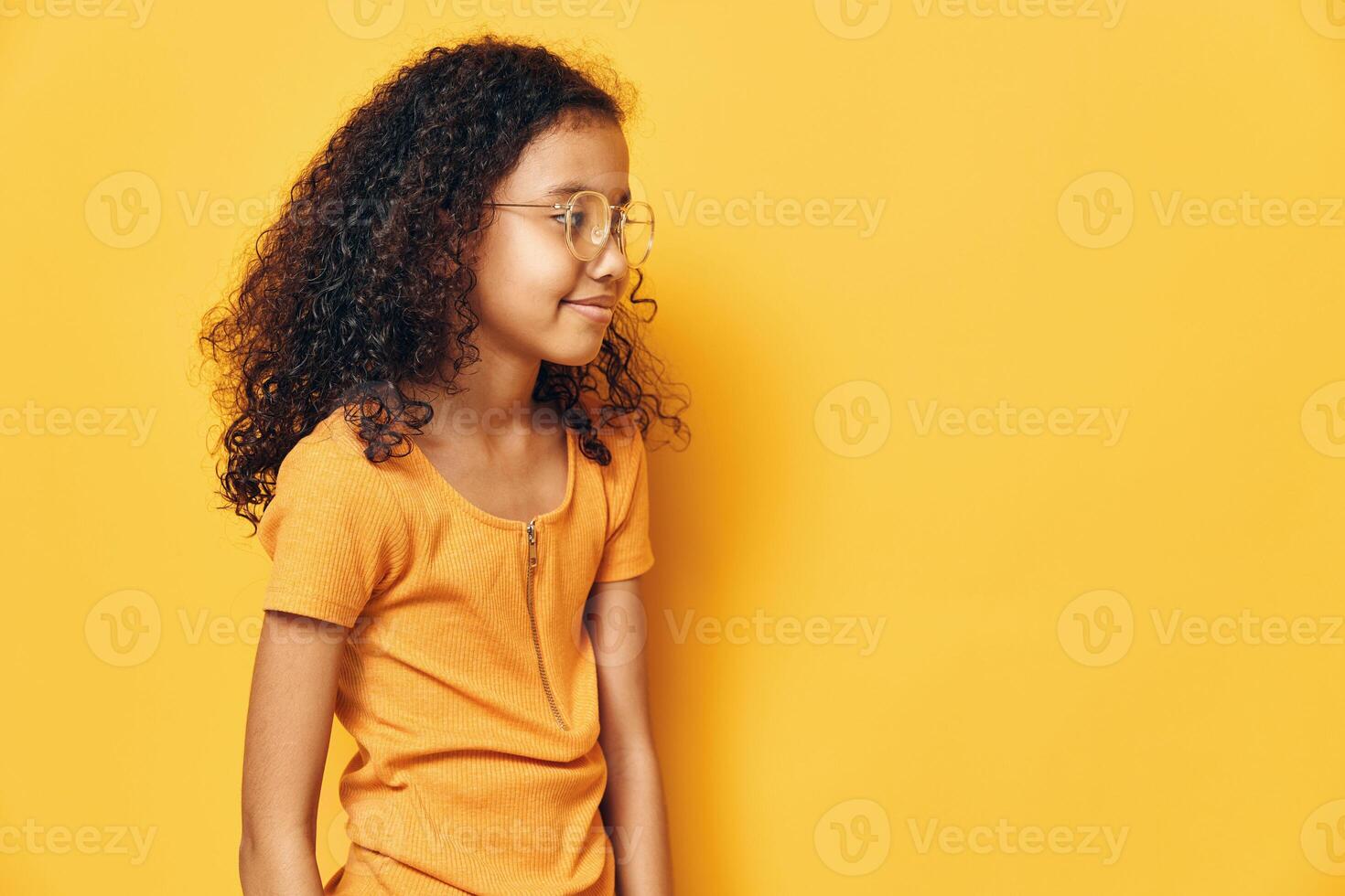 Woman smile background portrait happy girl yellow girl little kid young model face cute background photo