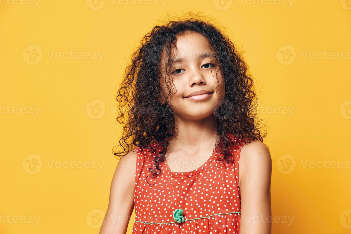Portrait white little background expression face positive model kid looking happiness isolated happy photo