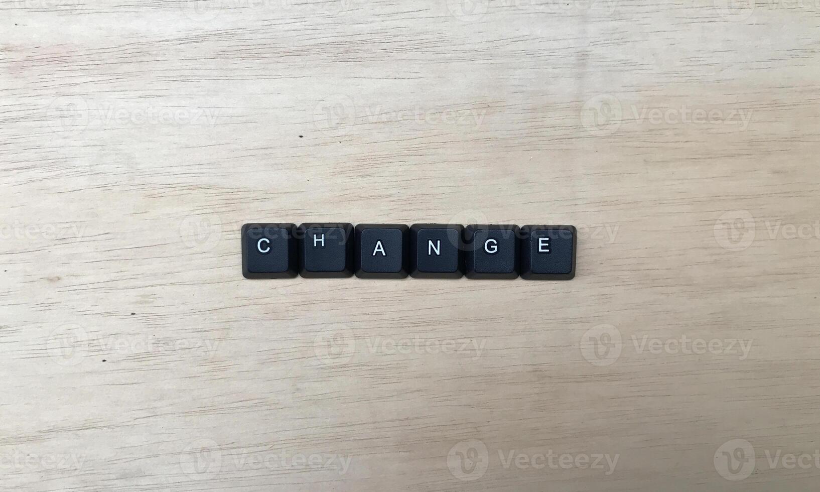 The word change written with black computer keyboard keys on wooden background. photo