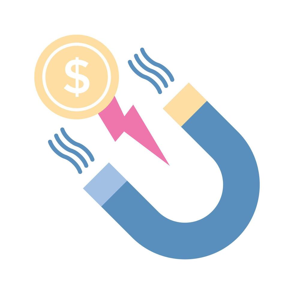 Magnet with dollar coin showing money attraction icon in trendy flat style vector