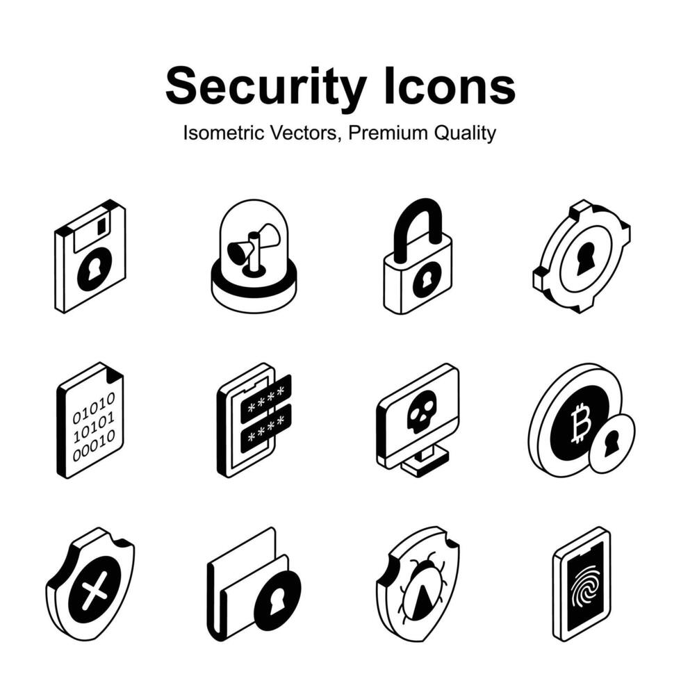 Get this visually appealing security icons in isometric style, ready to use and download vector