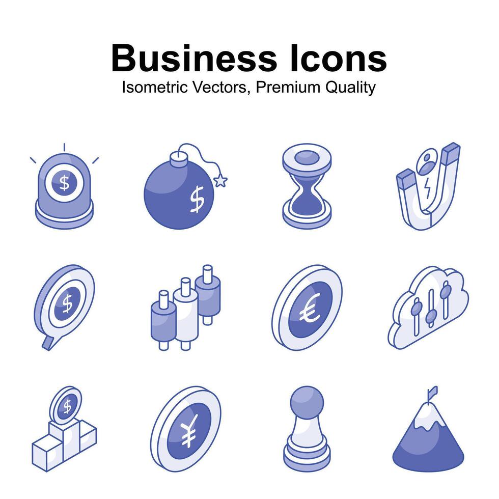 Grab this beautifully designed business and finance isometric icons set in modern style vector