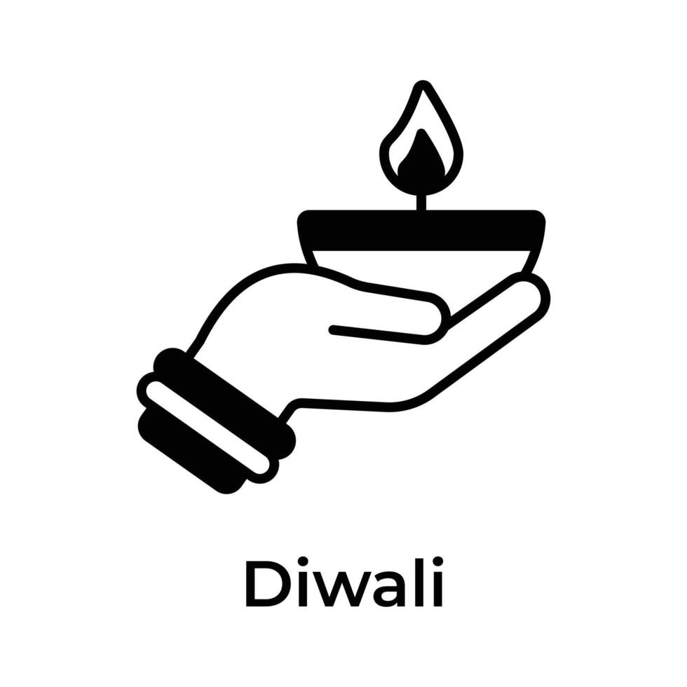 diwali decoración, hermosamente diseñado icono de petróleo lámpara en moderno diseño estilo, petróleo lámpara en mano vector