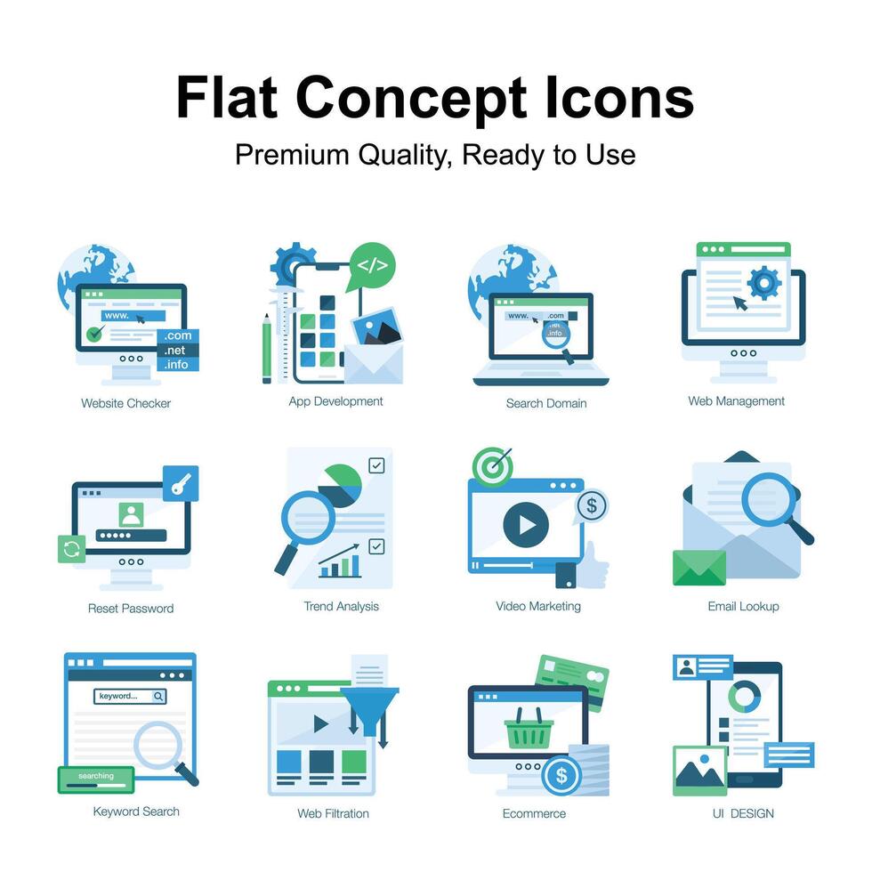 Flat concept icons set ready to use vectors up for premium use