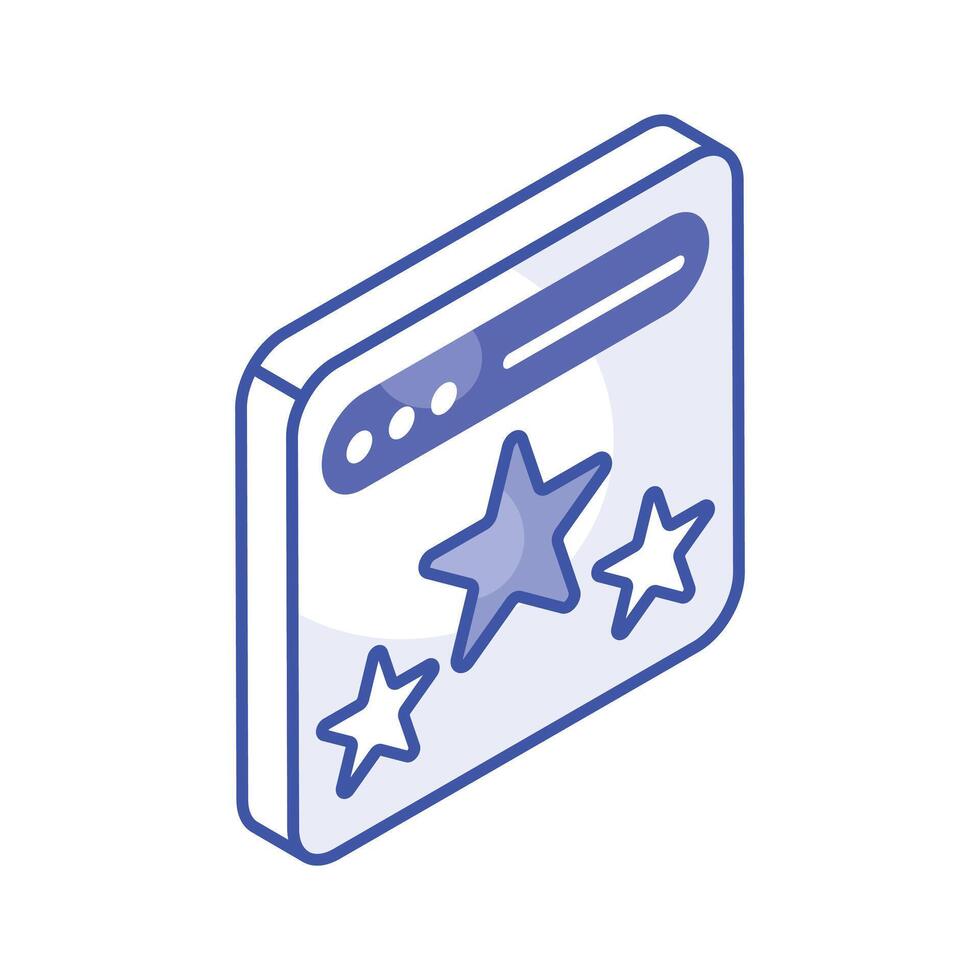 Three star inside webpage showing concept isometric icon of website ranking vector