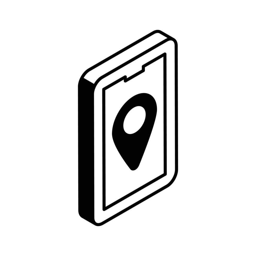 Placeholder inside mobile screen denoting concept isometric icon of mobile location, mobile navigation vector