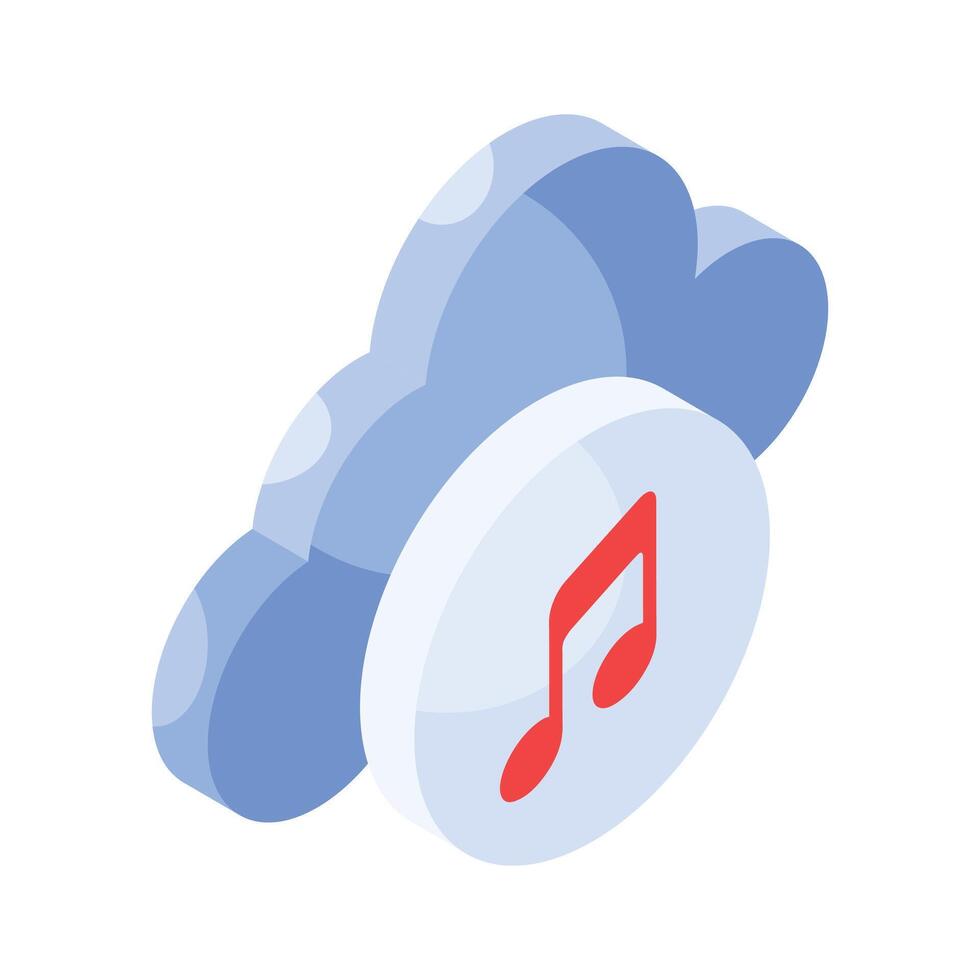 Creatively designed isometric icon of cloud music, ready to use in websites and mobile apps vector