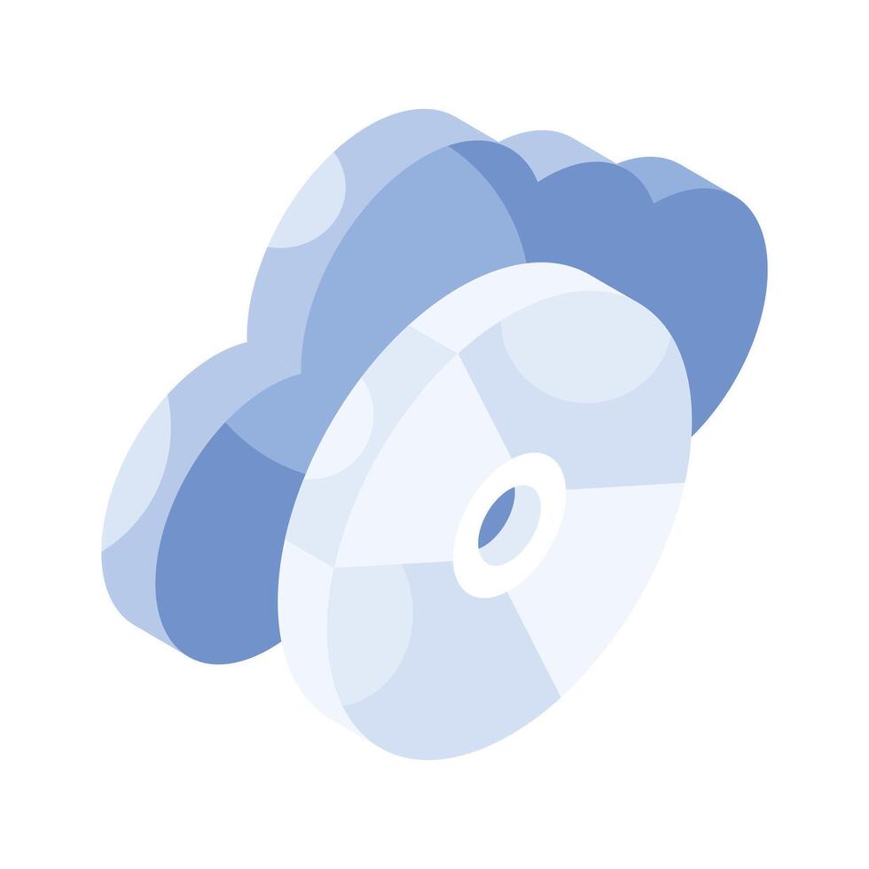 Compact disc with cloud, an isometric icon of online storage, cloud storage vector