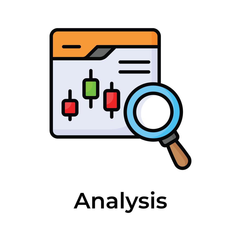 Candlestick chart inside webpage with magnifier depicting concept icon of trading analysis vector