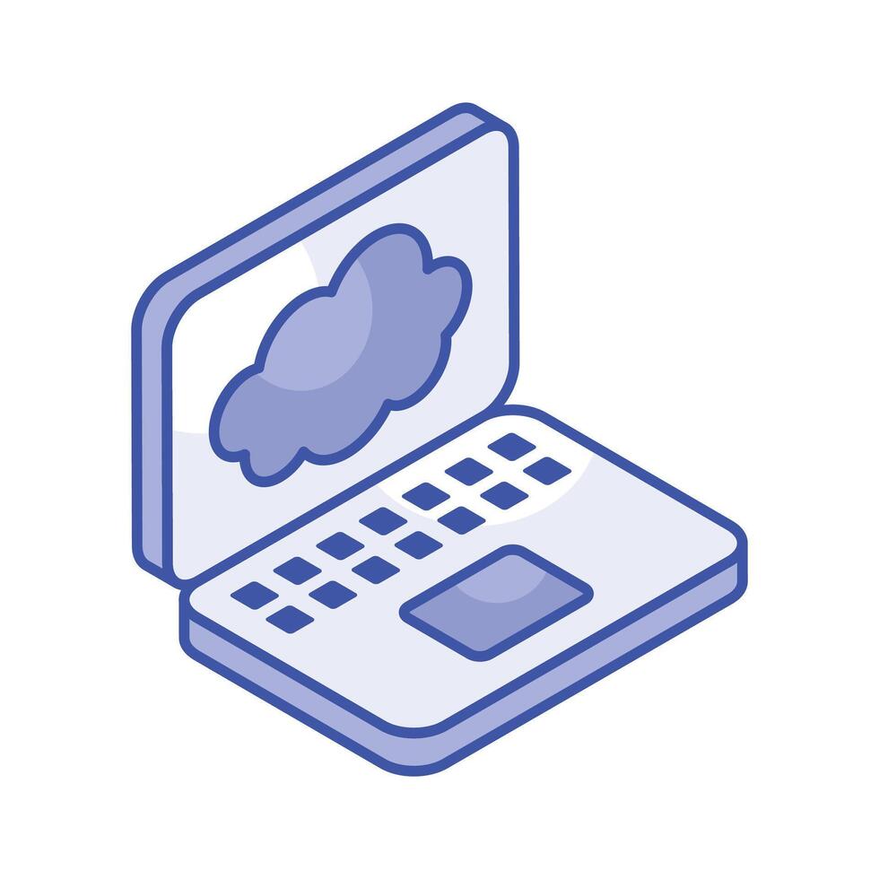 Cloud inside laptop screen, concept isometric icon of cloud computing vector