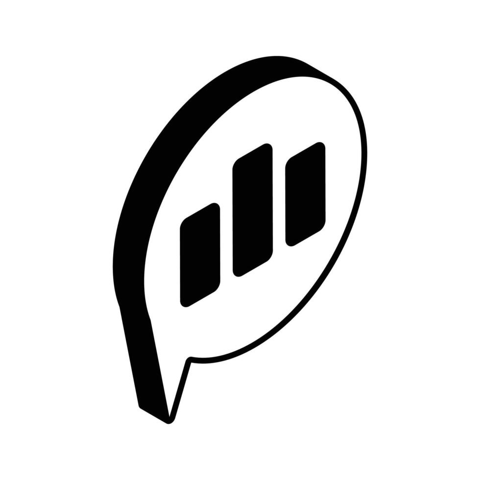 Bar chart on chat bubble showing concept isometric icon of analytical comment vector