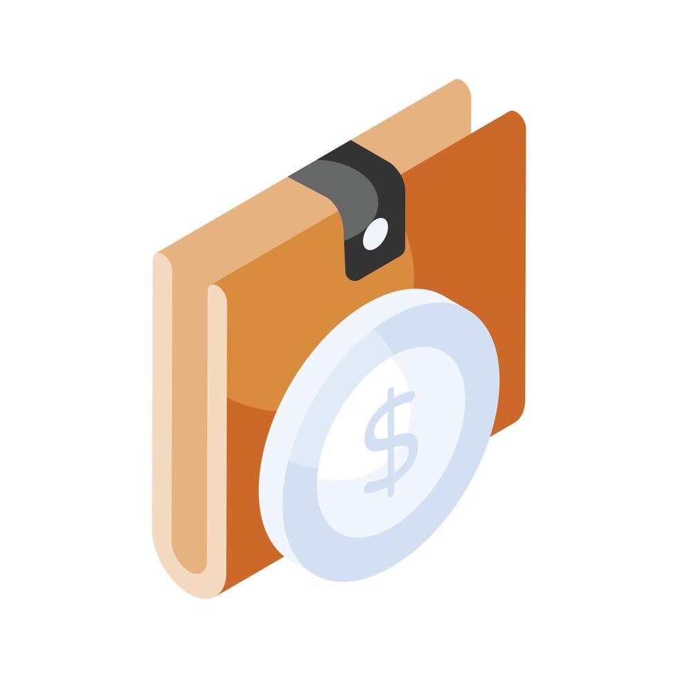 Isometric vector of cash wallet, icon of wallet having currency in editable style