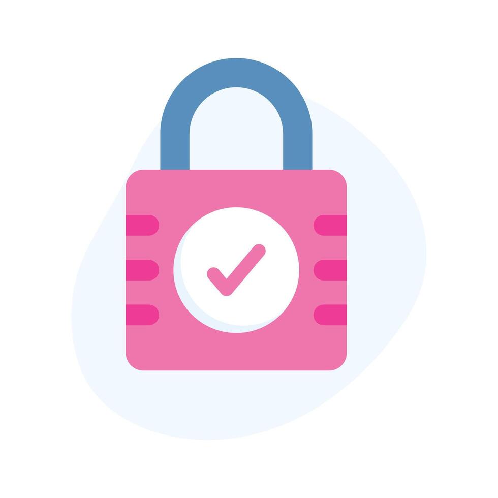 Checkmark with padlock showing flat icon of verified security vector