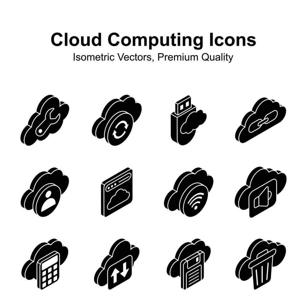 Cloud computing isometric vectors set isolated on white background